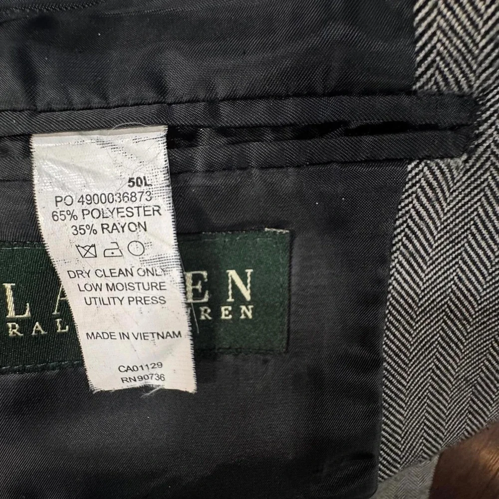 Lauren Ralph Lauren Herringbone Blazer Sport Coat Men's 50L Long‎ Polyester Gray